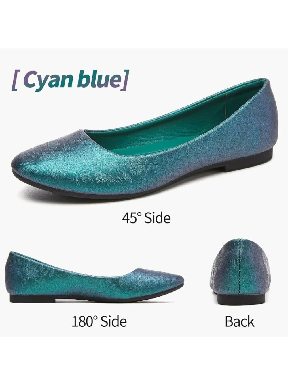 Women's Green Embroidery PU Leather Comfortable Ballet Flat Slip on Casual Shoes